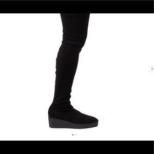 NWT Robert Clegerie platform black stretch suede over the knee boots